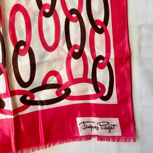 Vintage Jacques Piaget Italian Acetate Scarf Rectangle 18" X 53" Pink White - Picture 5 of 16